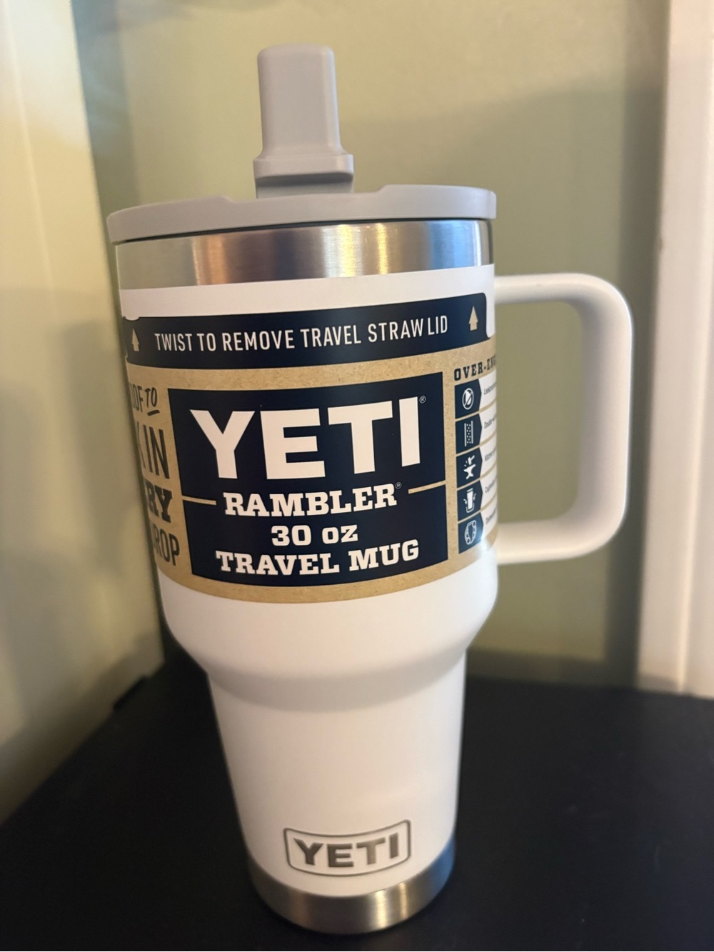 Yeti White Rambler 30 oz Travel Mug with Handle - Picture 3 of 5